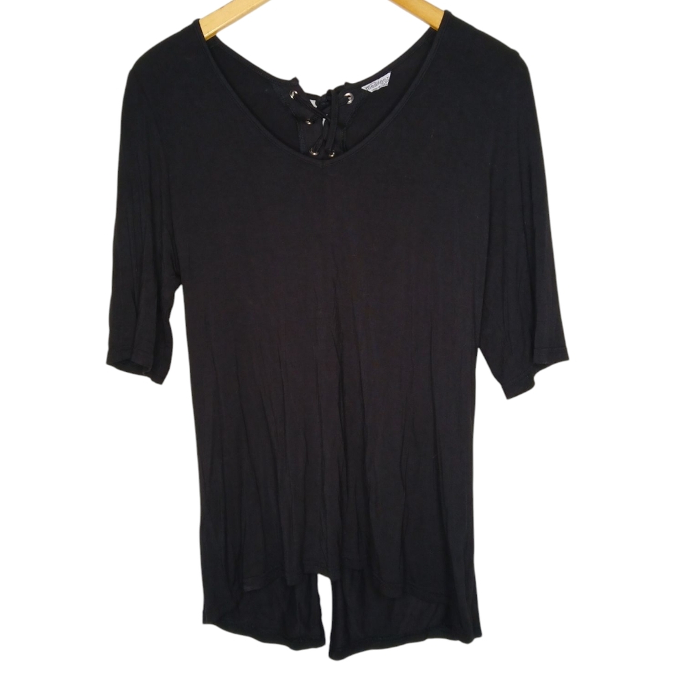 Measeor Top V-Neck, Short Sleeve, Tie Back